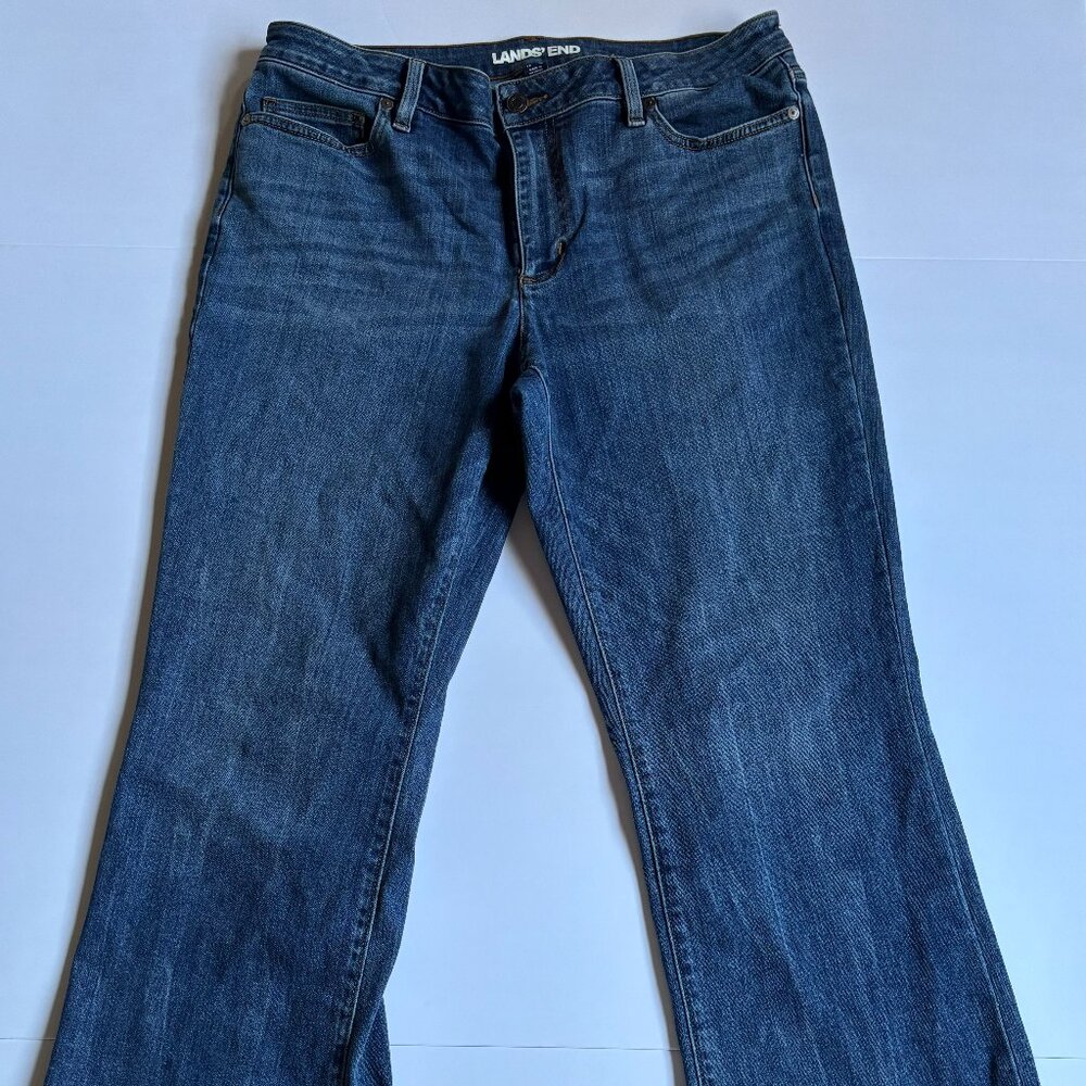 Lands’ End Women’s Bootcut Jeans Size 14 Medium Wash Stretch Denim Classic Fit